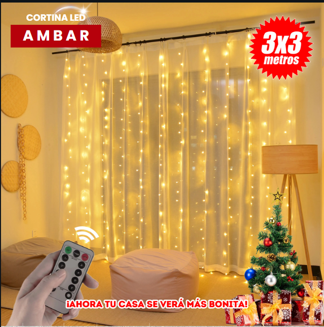 CORTINA DE LUCES 3X3 CALIDA Y MULTICOLOR METROS CON CONTROL